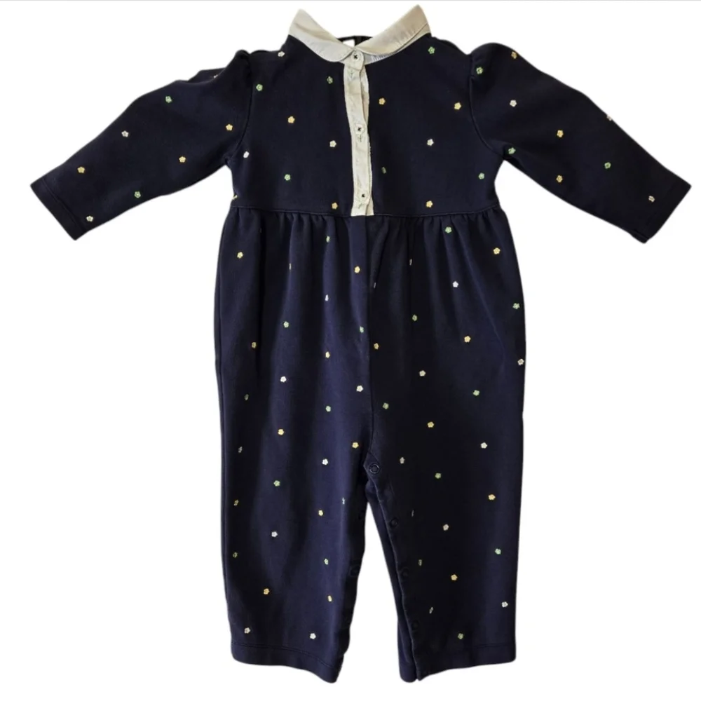 Vintage Gymboree Navy Blue Embroidered Ditsy Floral Jumpsuit Size 18-24 Months